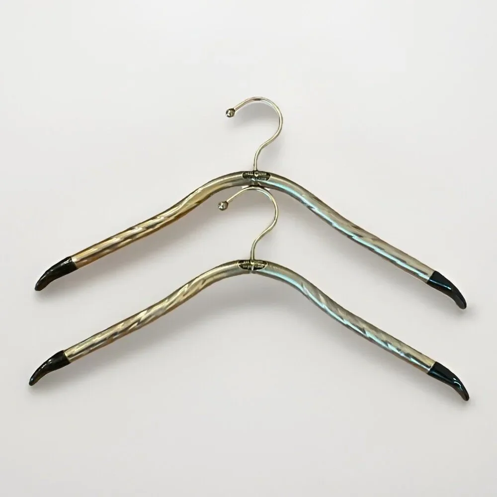 2 Lee Rowan MCM 24K Gold Plated Clothes Hangers Tube Mid Century 1960s Hotel
